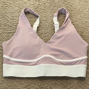 Fabletics Everyday Bra Low Impact in Light Mauve Pink and White Sports Bra